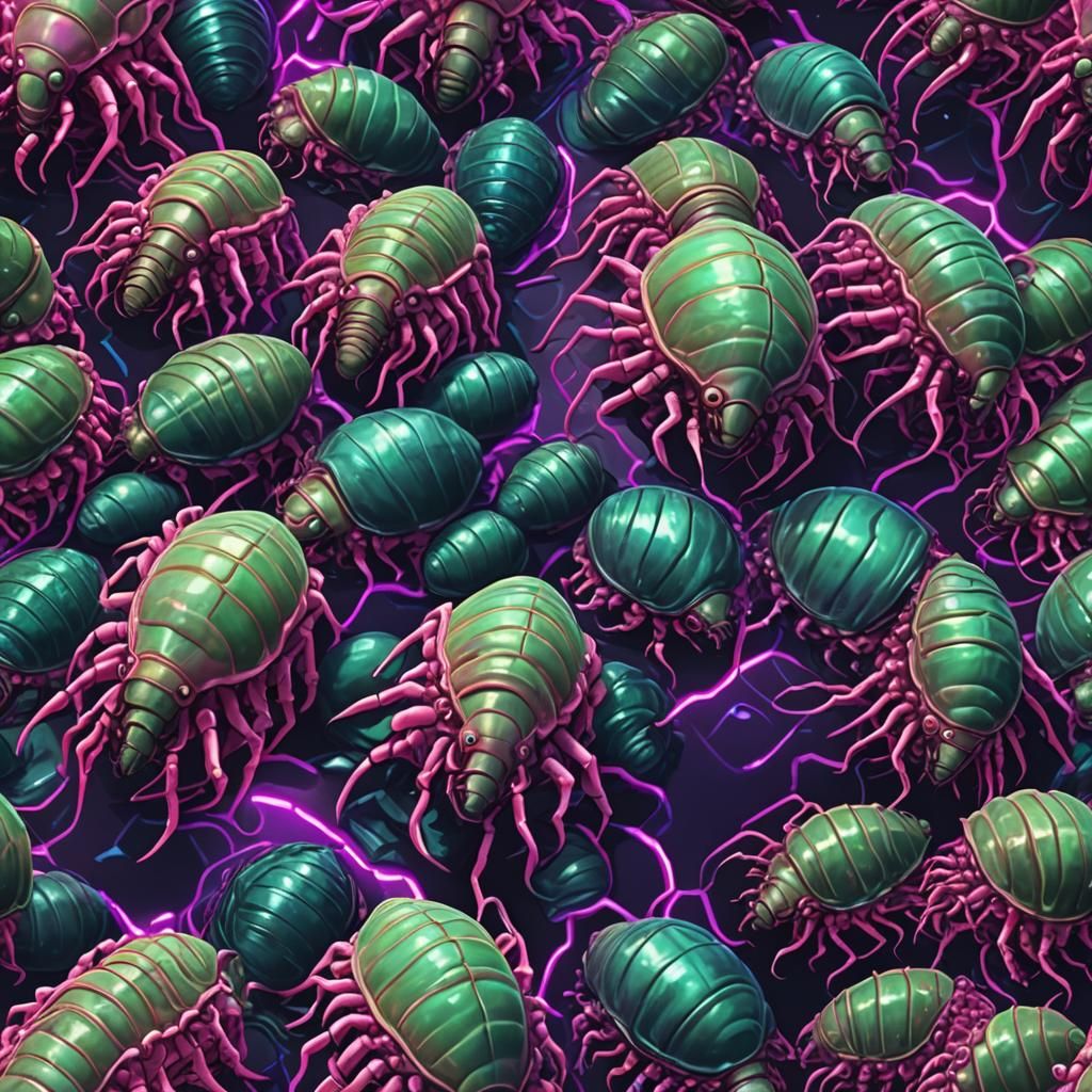 Synthwave Isopod Invasion of Funeral Home in Neon