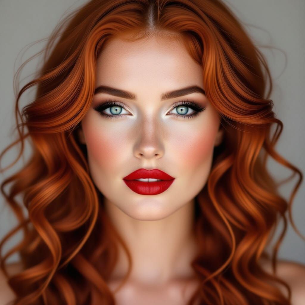 Striking Irish Woman with Red Curly Hair and Blue Eyes