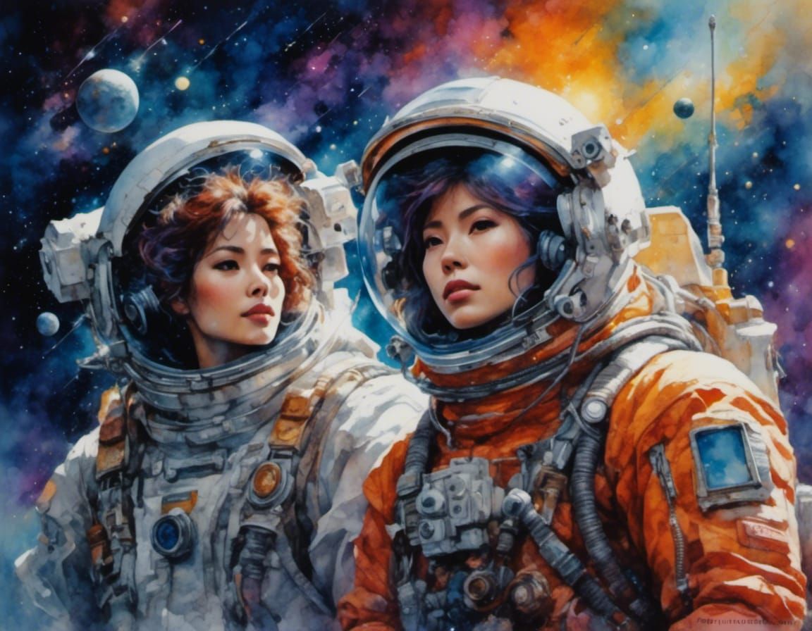 Space Explorer on Alien Planet in Watercolor