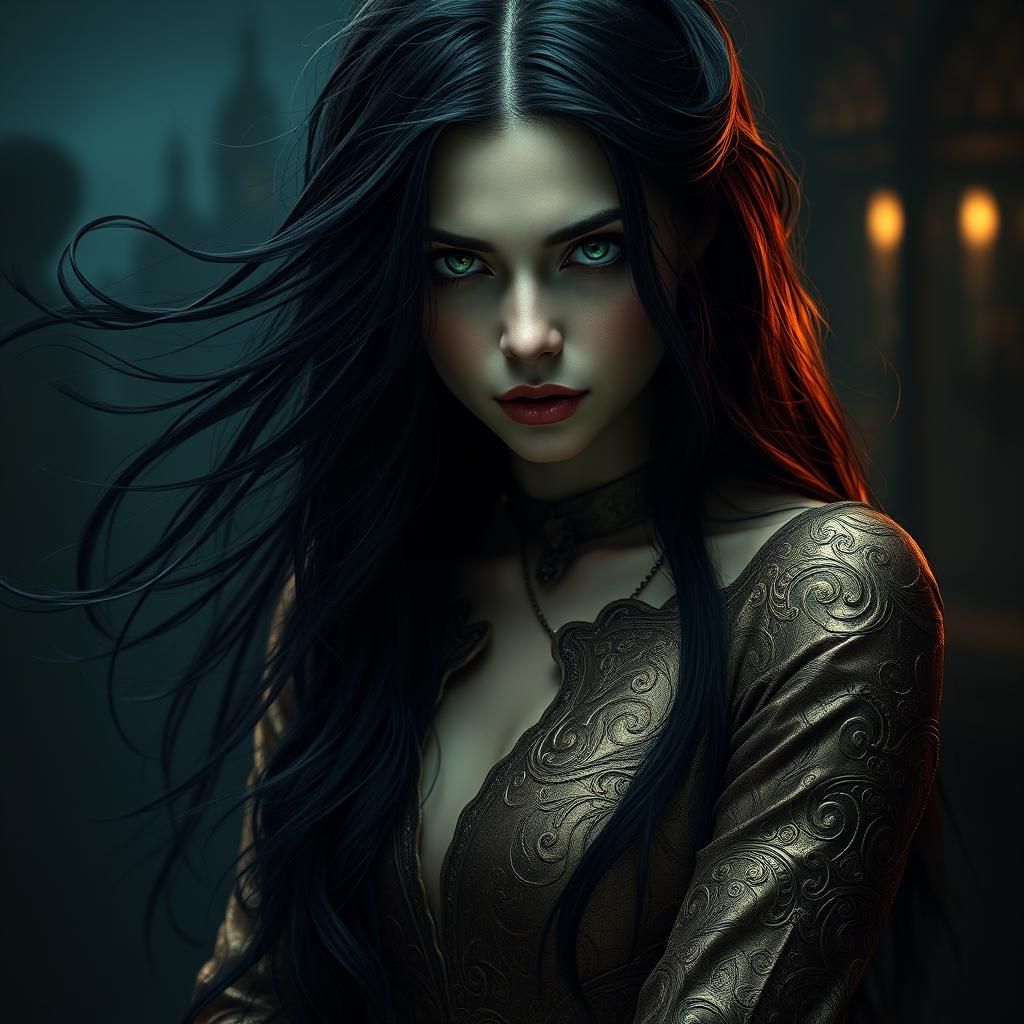 Vampire Woman in Bronze Dress: Dark Romanticism