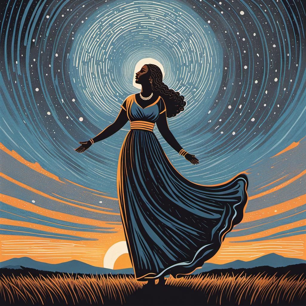 Saint Dancing in Divine Light: Linocut Illustration