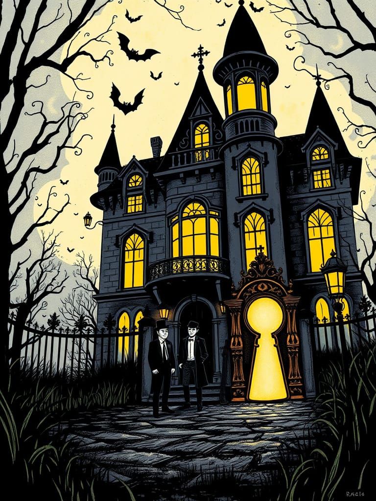 Macabre Mansion Mystery Poster in Gothic Whimsy Style