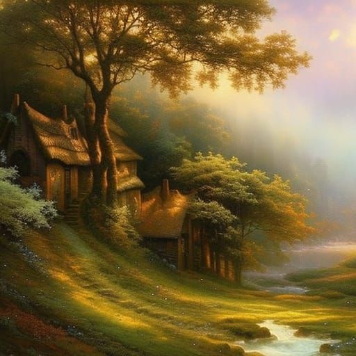 Mystical Medieval Village in Verdant Forest