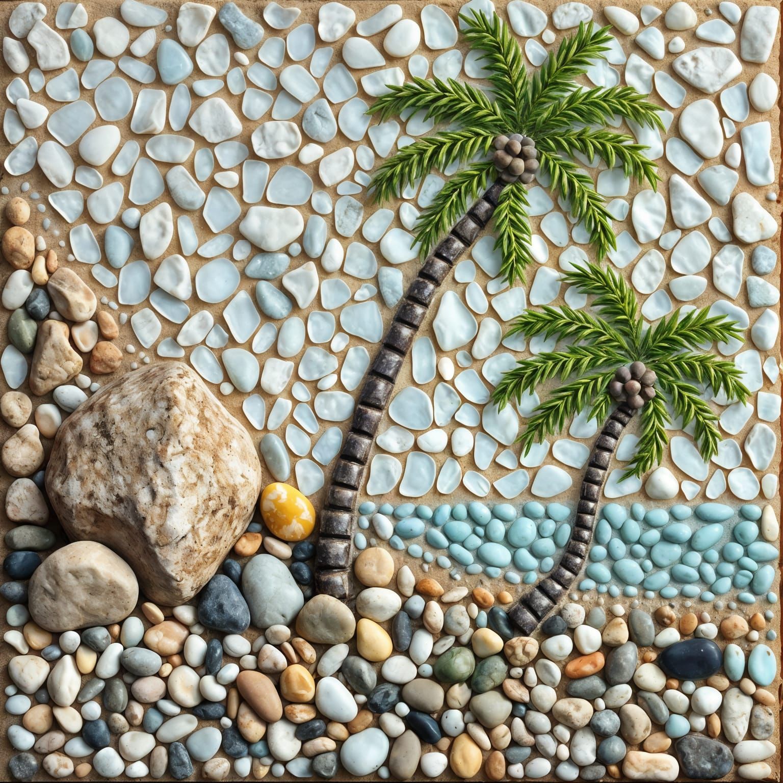 Pebble Art Palm Tree: Impasto Desert Island