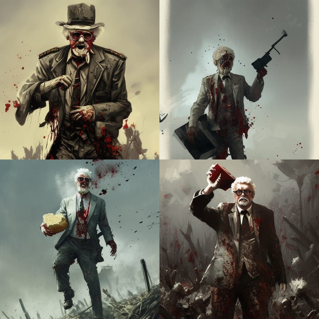 Zombie Colonel Sanders in Apocalyptic Battlefield