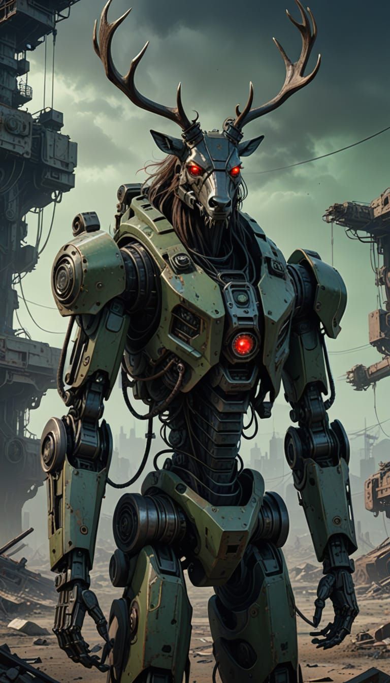 Eerie Sci-Fi Art: Boy and Robot in Dystopian Wasteland