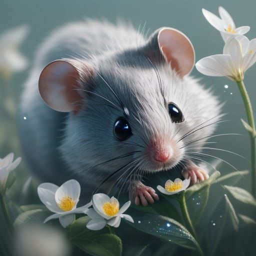 Whimsical Mouse Bathed in Gentle Rain