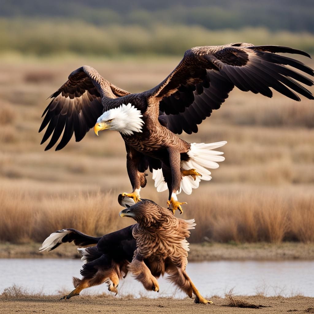 Eagle and Dog Locked in Battle
