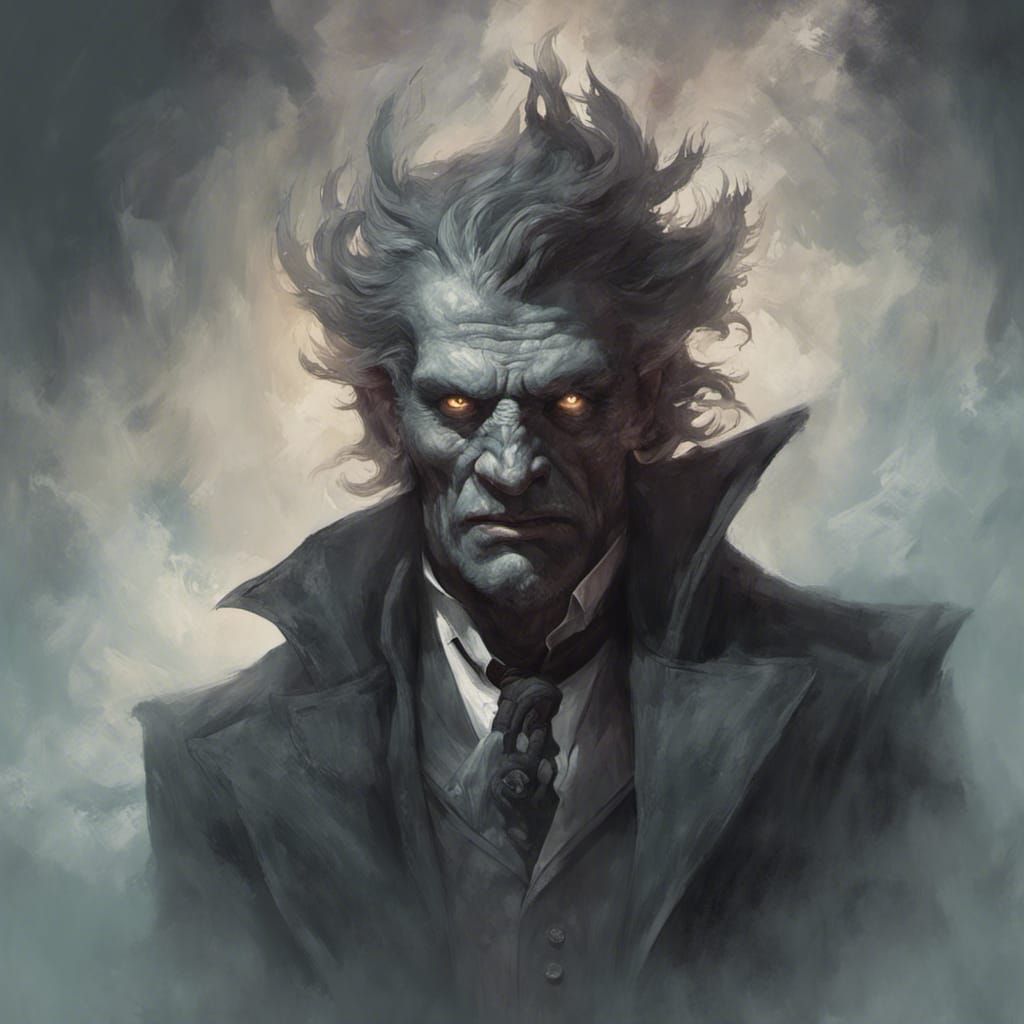 Monster Emerges from Foggy London: Art Nouveau Portrait