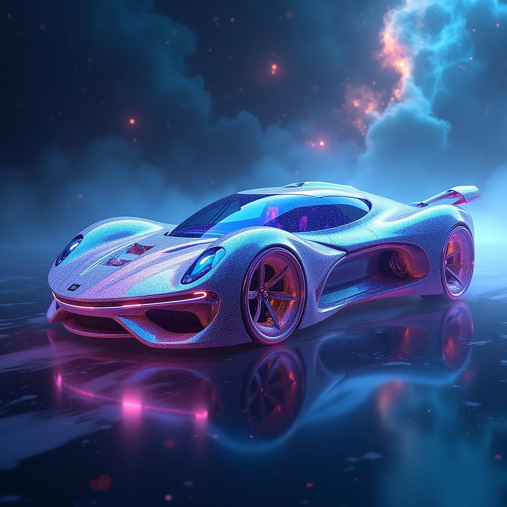 Biomechanical Car with Crystalline Structure, Futuristic Art