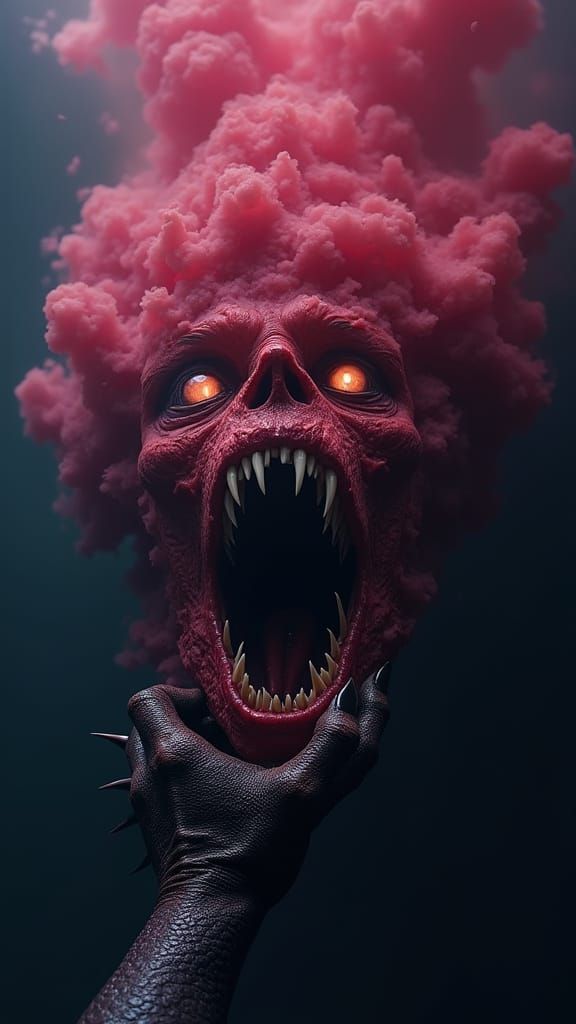 Nightmarish Figure Dissolving into Crimson Mist
