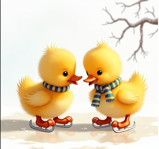 Duck on Ice in Dreamy Watercolor Style