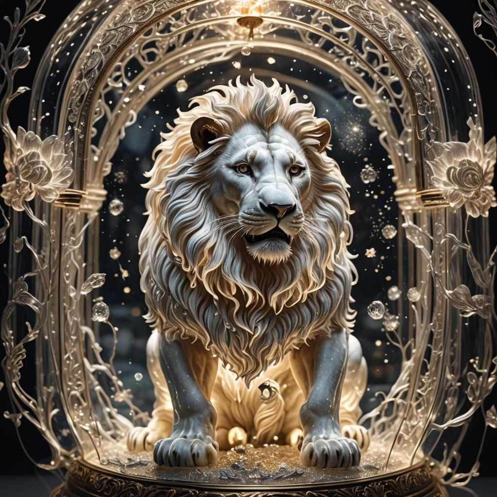 Lion Spirit Trapped in Ornate Glass Lantern