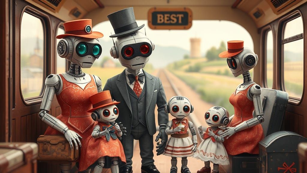 Robot Family Embarks on Whimsical British Adventure