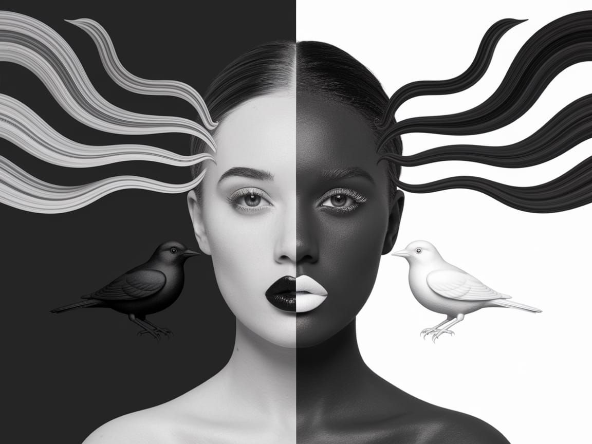 Split Identity Portrait in Monochrome