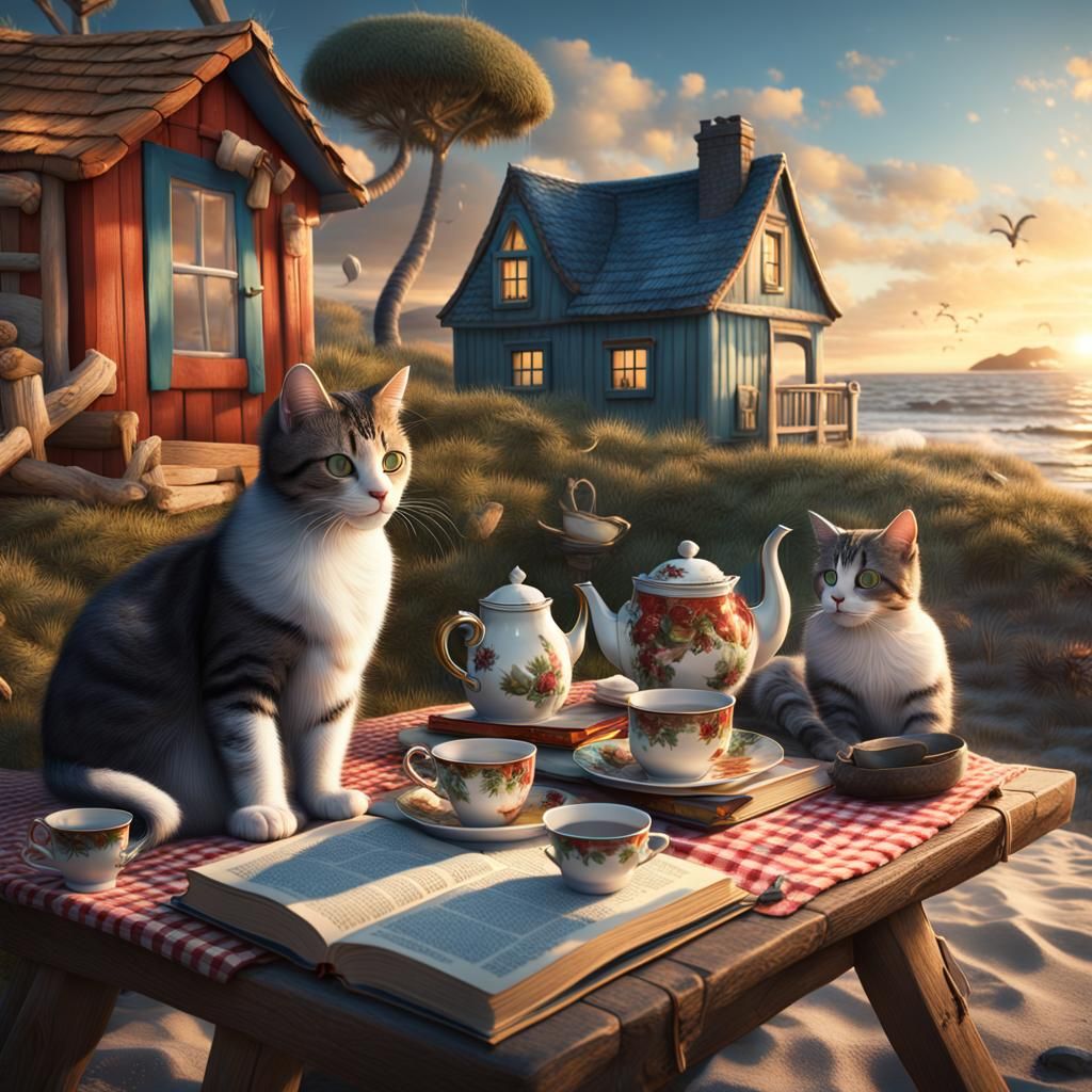 Cats, Books, and Tea by the Beach Cottage