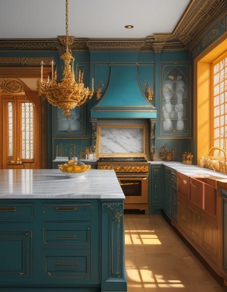 Dreamlike Kitchen in Warm, Golden Light