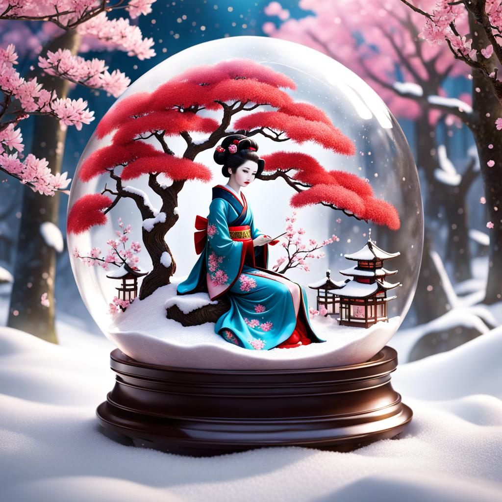 Japanese geisha snow globe