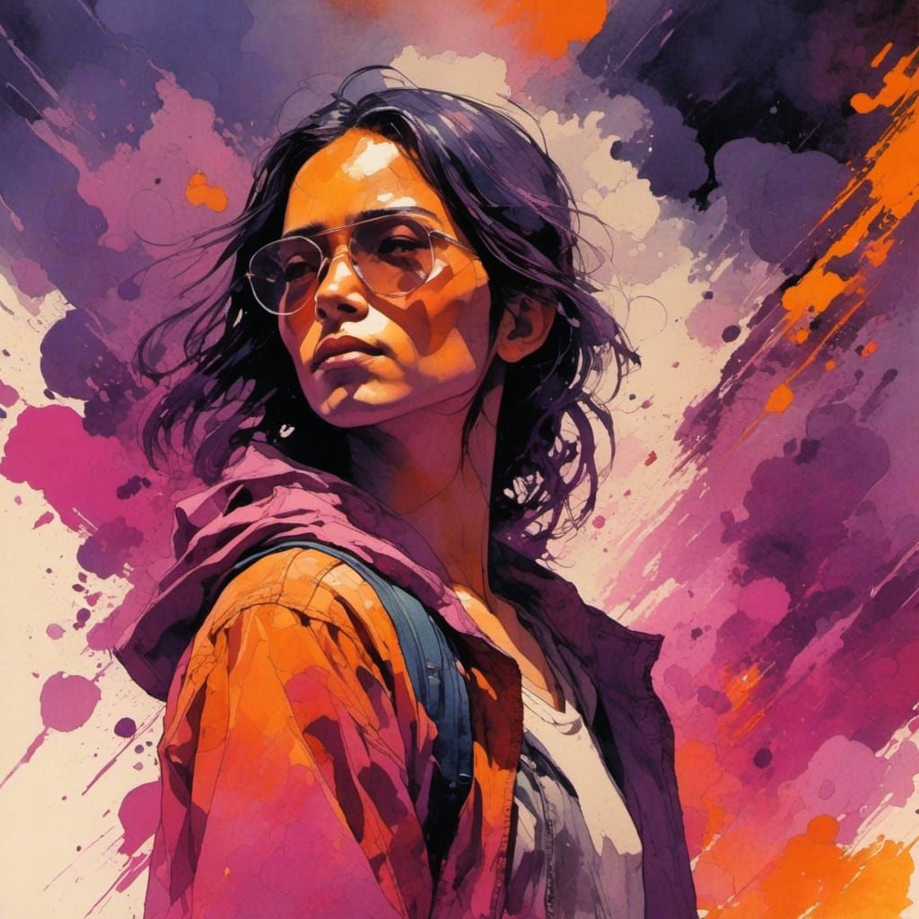 Colombian Protagonist in Colorful Ink Wash Art