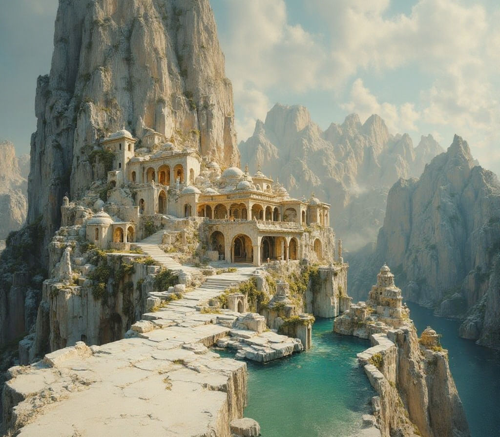 Majestic Temple City Cascading Down Mountainside