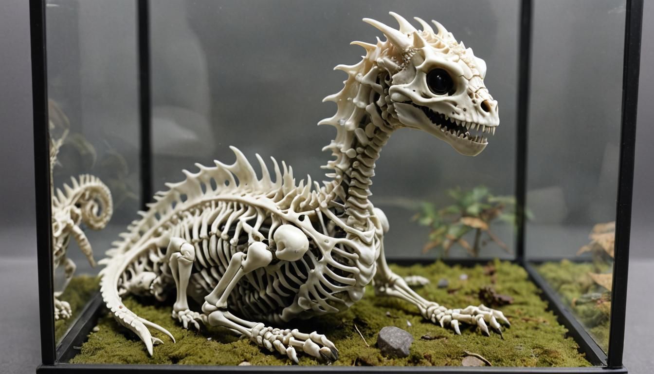 Baby Dragon Skeleton in Glass Box