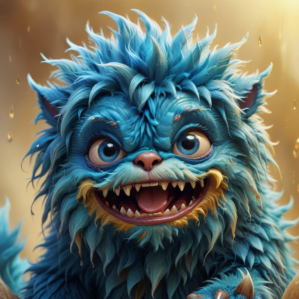 Frightened Furry Monster Baby Crying: Digital Art