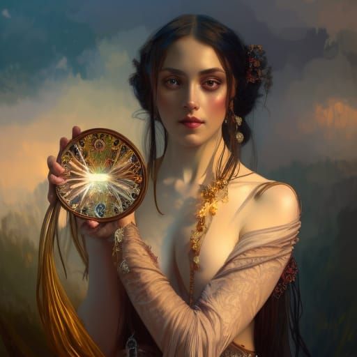 Ornate Portrait of a Bohemian Queen with Mirror