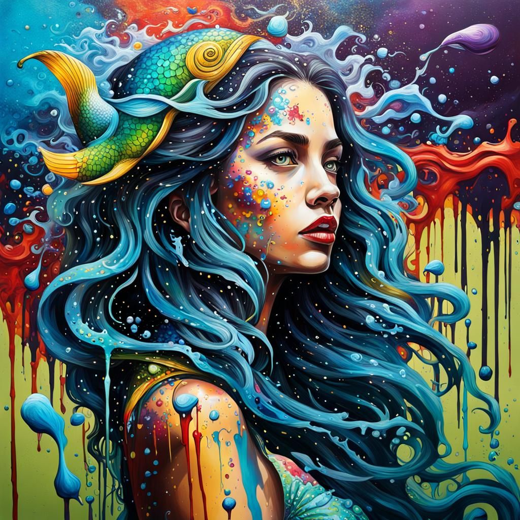 Hyperrealistic Wild Mermaid in Vibrant Acrylic Oil Painting
