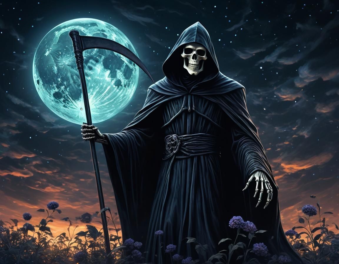 Ethereal Grim Reaper in the Night Sky