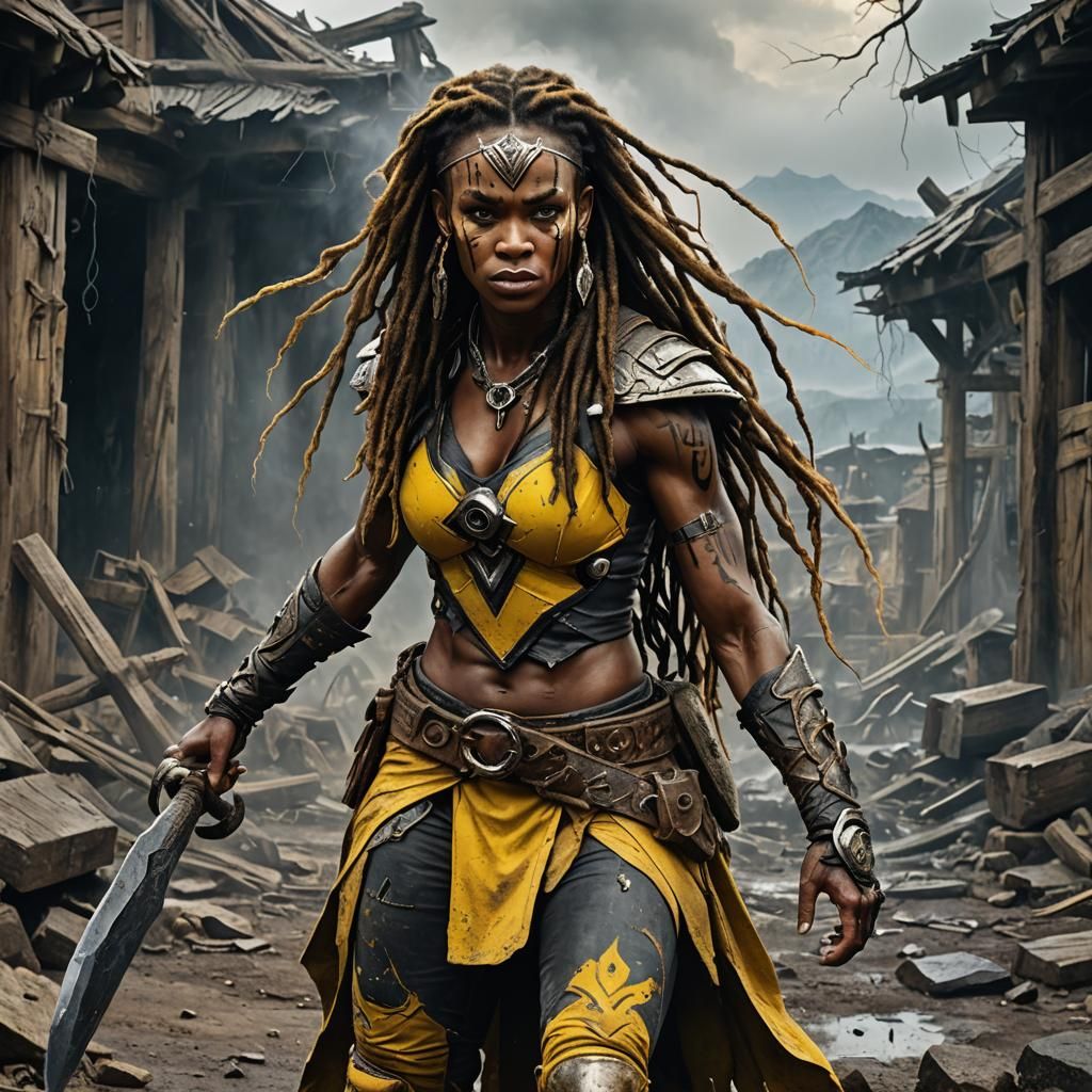 Muscular Yellow Ranger Barbarian in Dark Fantasy Style