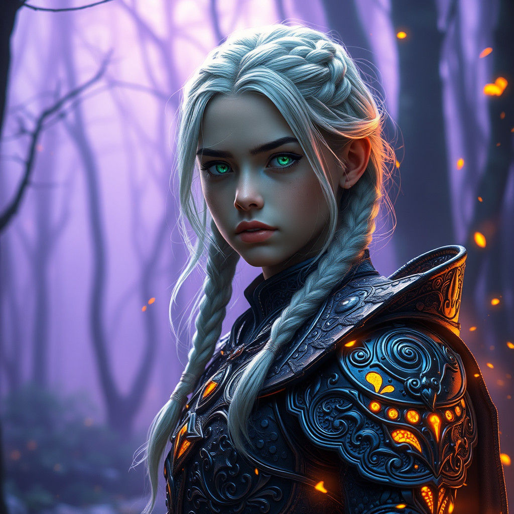 Cyberpunk Swedish Girl in Mystical Forest, 8k