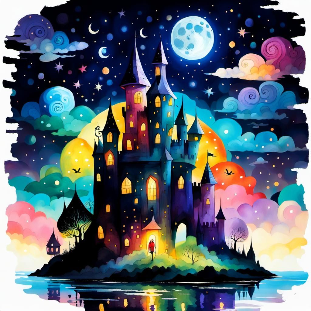 Floating Fantasy Castle Island in Whimsical Style