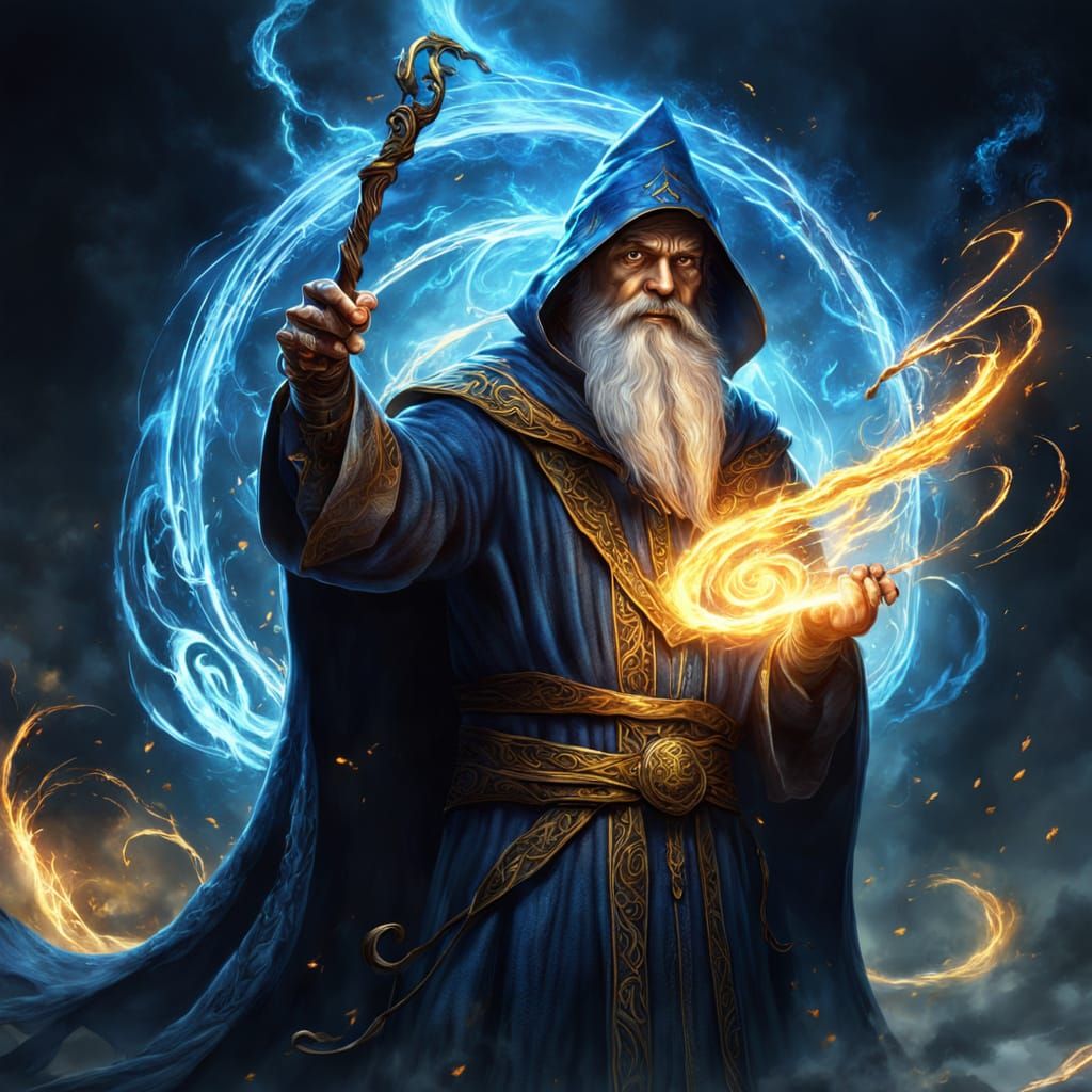 Wizard Casting Spell in Heroic Fantasy Style