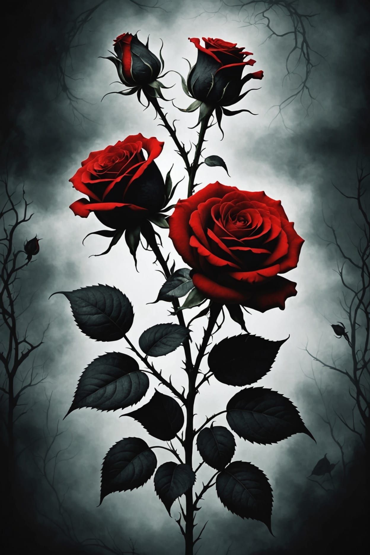 Surreal Red Roses Evoke Haunting Loneliness