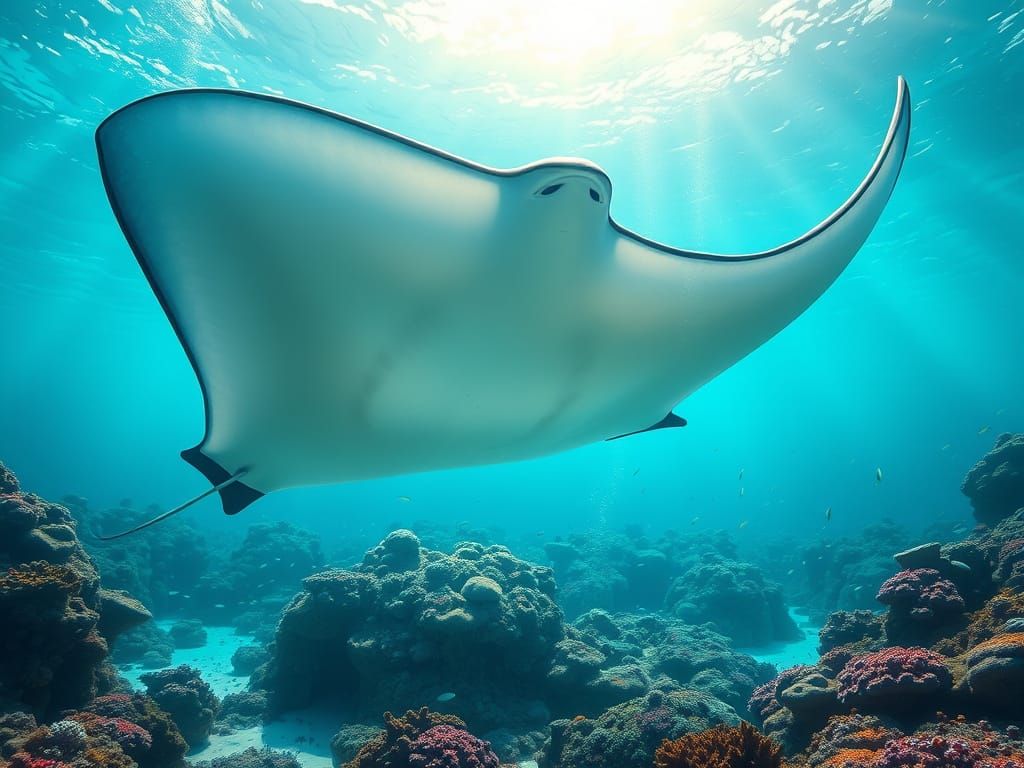 Majestic Manta Ray Glides Through Vibrant Coral Reefs
