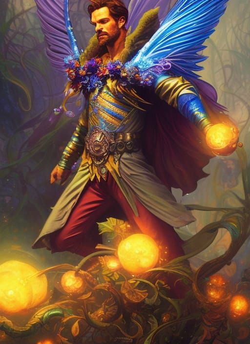 Fairy King Portrait in Floral Fantasycore Style