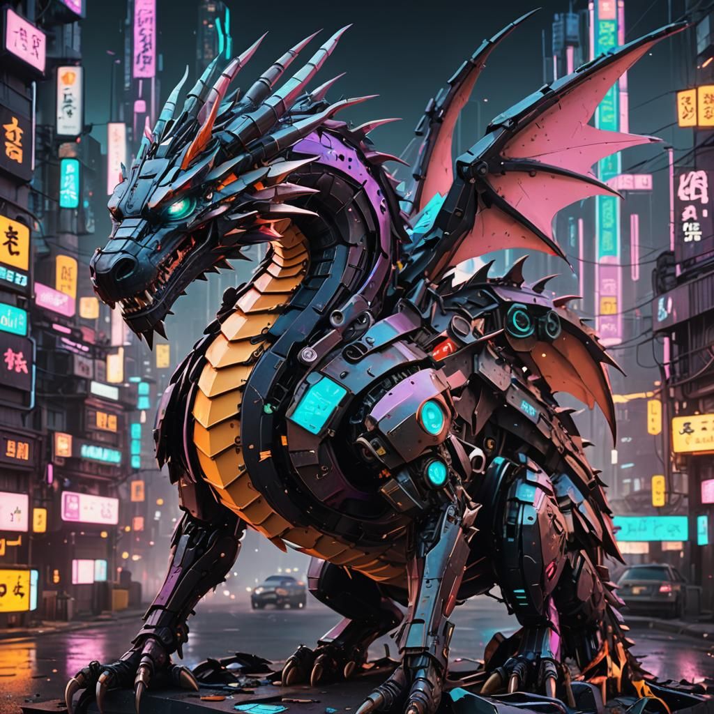 Epic dragon made of road side debris