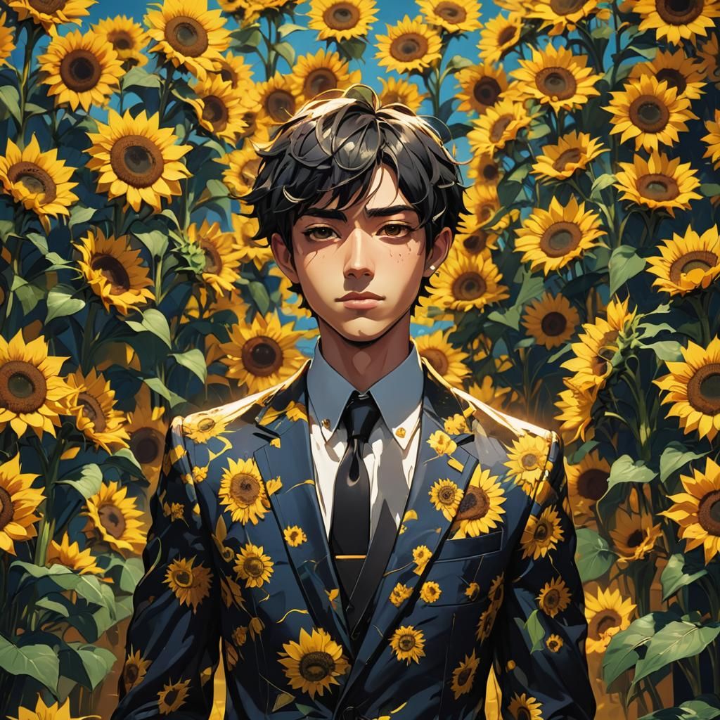 Proud Boy in Sunflower Suit: Anime Style