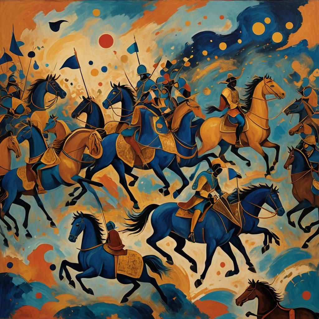 Armored Cavalry Charge in Abstract Expressionist Style