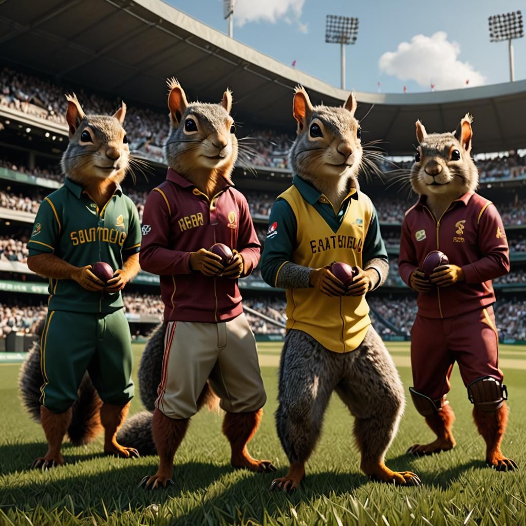 Squirrels Play Cricket: Detailed Fantasy Concept Art