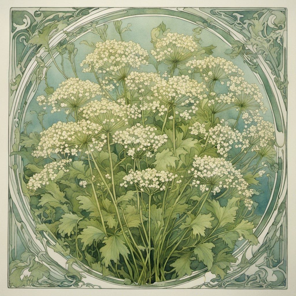 Art Nouveau Cow Parsley Botanical Illustration