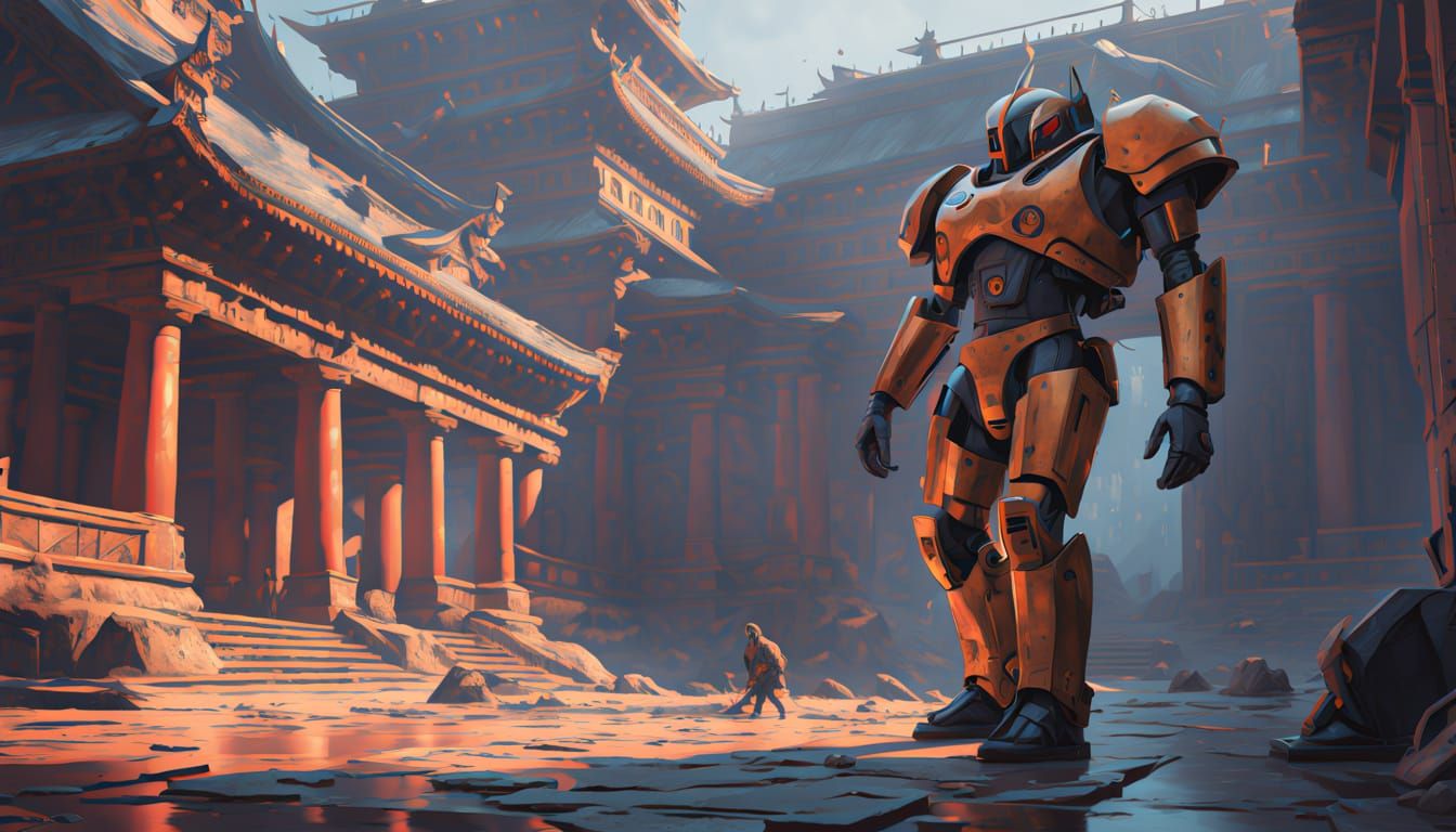 Epic Warrior in Ancient Temple Grandeur