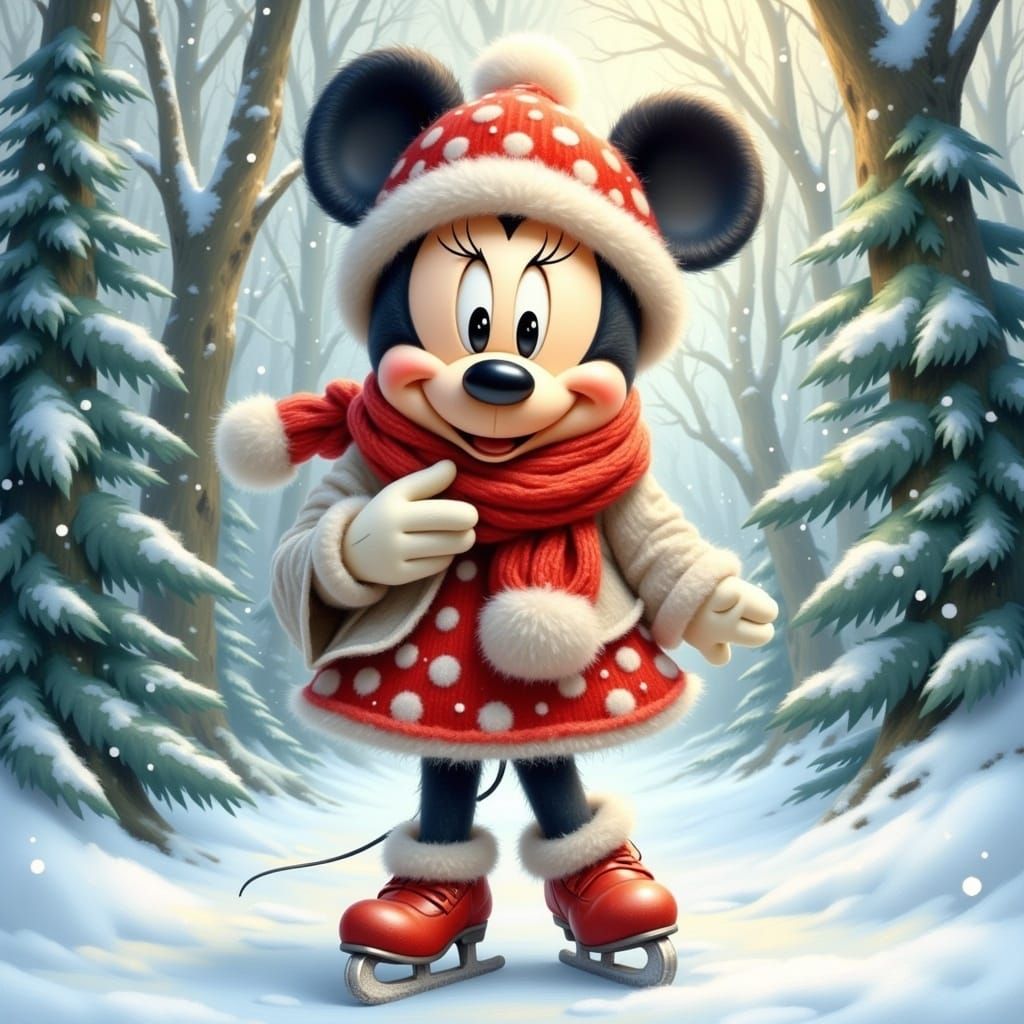 Minnie Mouse in Winter Wonderland: Disney-Inspired Illustrat...