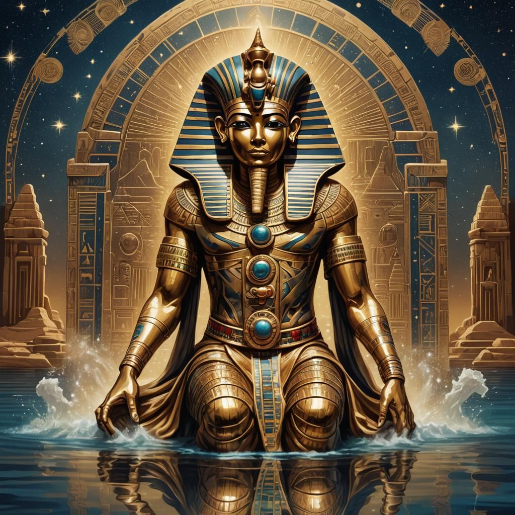 Egyptian Deity in Cosmic Astral Illustration