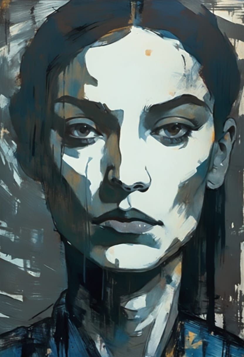 Brooding Woman in Expressionist Style