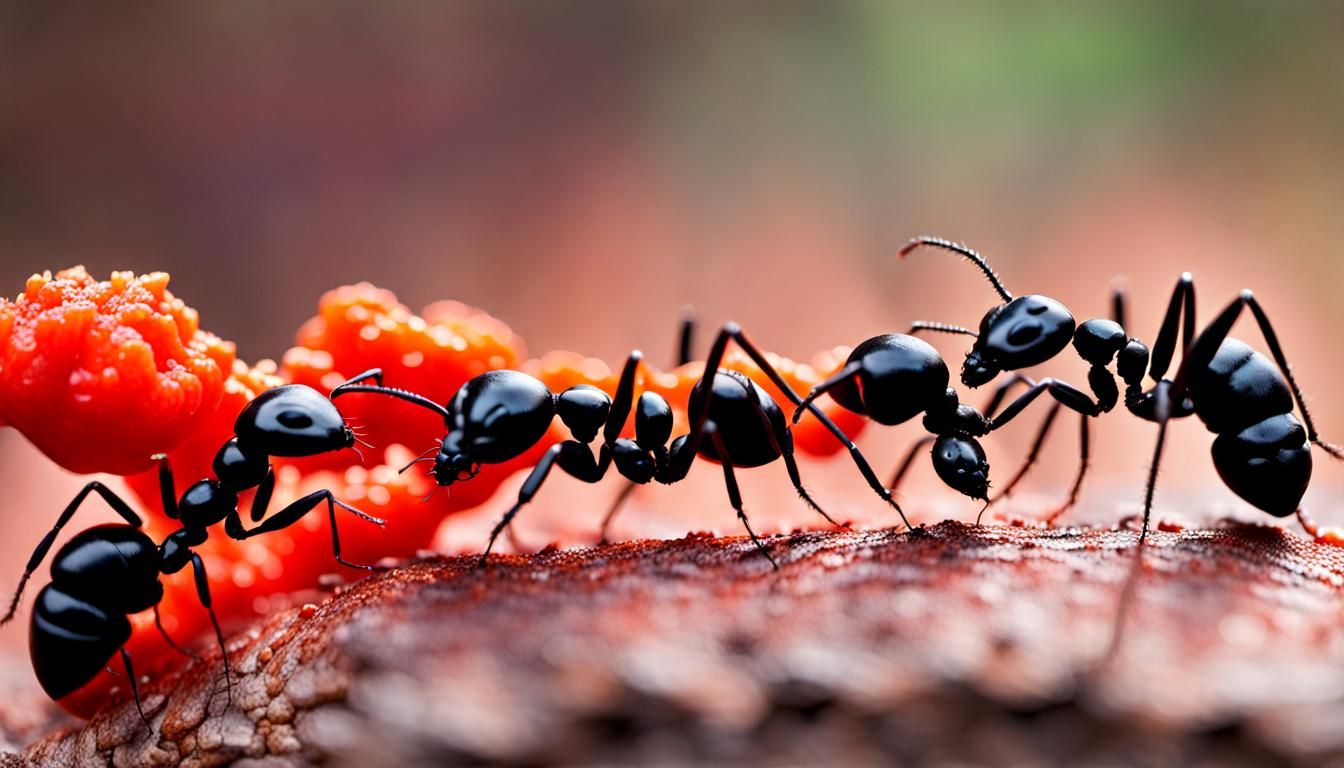 Ant Colony Hauling Cheeto: Macro Photography