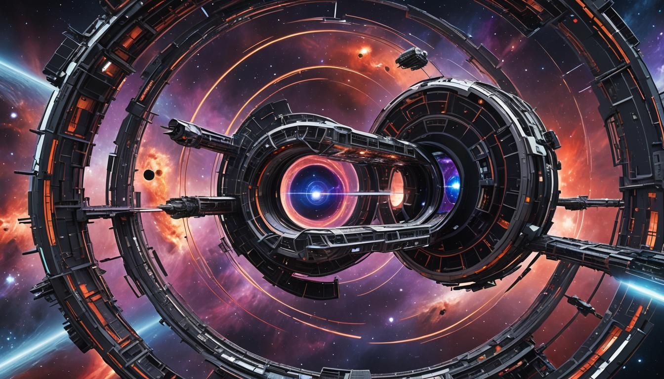 Futuristic Space Station Orbiting a Black Hole