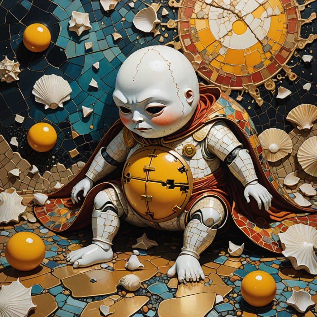 Humpty Dumpty's Surreal Fall: An Ukiyo-e Melancholy