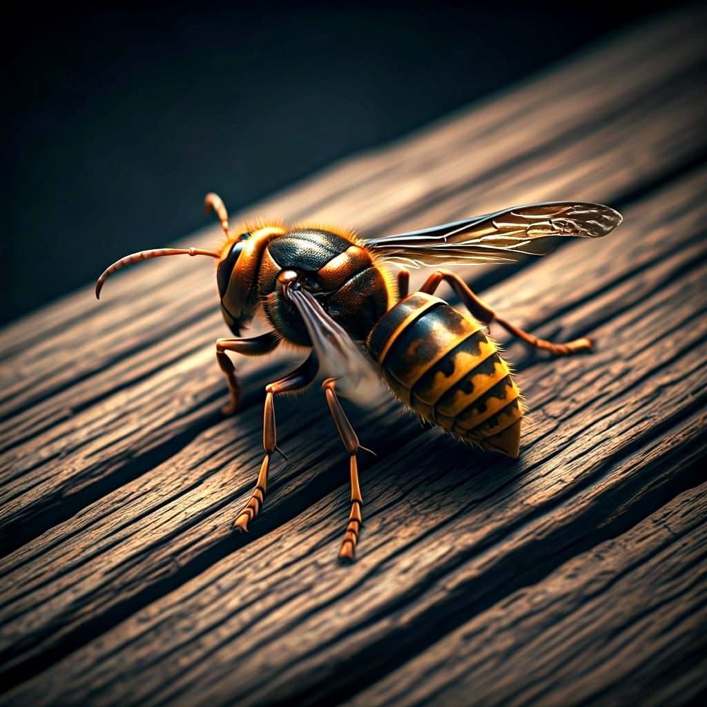 Detailed Hornet on Weathered Wood Composite Photograph