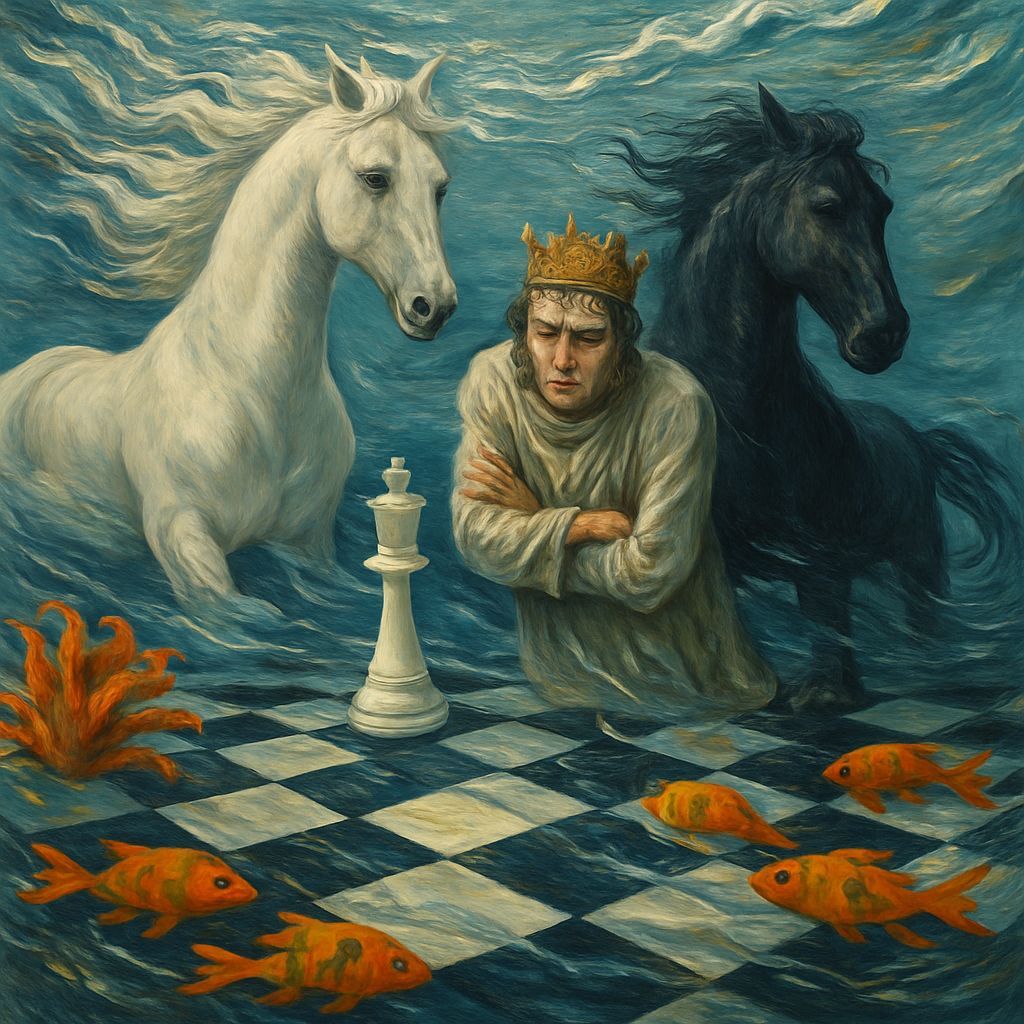 Underwater Chess Game with Horses and King